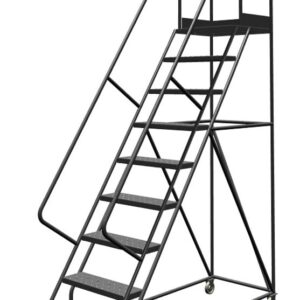 Tri-Arc KDSR109246-D2 9-Step 20" Deep Top Steel Rolling Industrial & Warehouse Ladder with Handrails, 24" Wide Perforated Tread