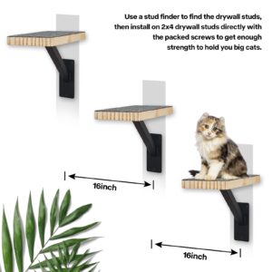 Purife Cat Climbing Steps for Wall (Pack of 3) -Sturdy Metal Support Cat Wall Steps, Wall Floating Shelves, Indoor Cat Wall Furniture & Perch, Cat Hammock Bed, Cat Ladder Stairs-Easy to Install