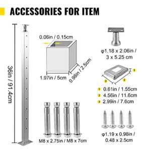 VEVOR Cable Railing Post Level Deck Stair Post 36 x 0.98 x 1.97" Cable Handrail Post Stainless Steel Wire Drawing Deck Railing Pre-Drilled Pickets with Mounting Bracket Stair Railing Kit Silver