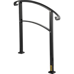 Happybuy 3-Step Transitional Handrail Fits 1 or 3 Steps Matte Stair Rail Wrought Iron Handrail with Installation Kit Hand Rails for Outdoor Steps (Unadjustable) (Black)