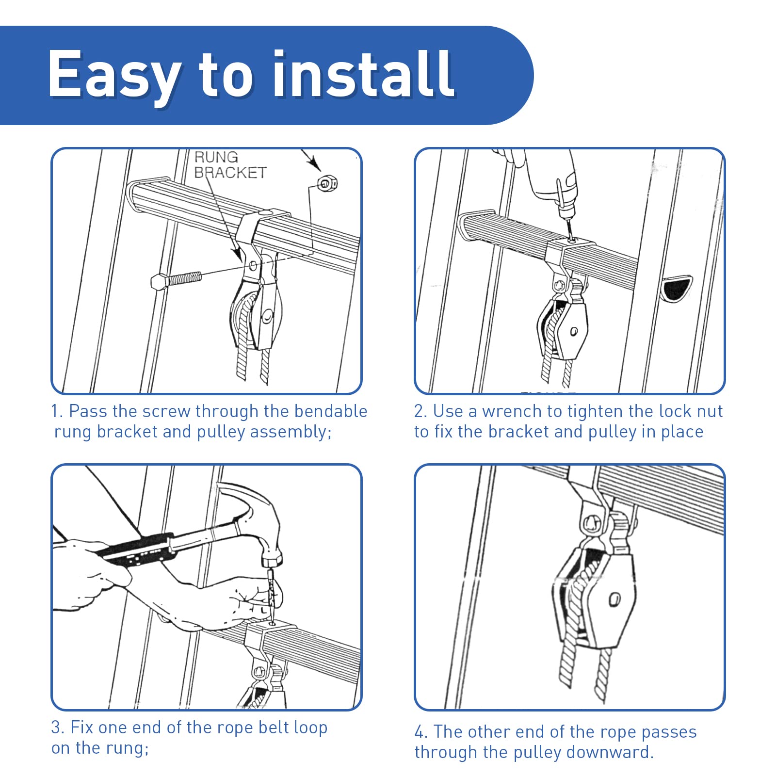 GRONGU Extension Ladder Rope & Pulley Kit Replacement Part Compatible with Werner Aluminum and Fiberglass Extension ladders Replacement for Werner 31-12 Pulley Kit and AC30-2 Extension Ladder Rope