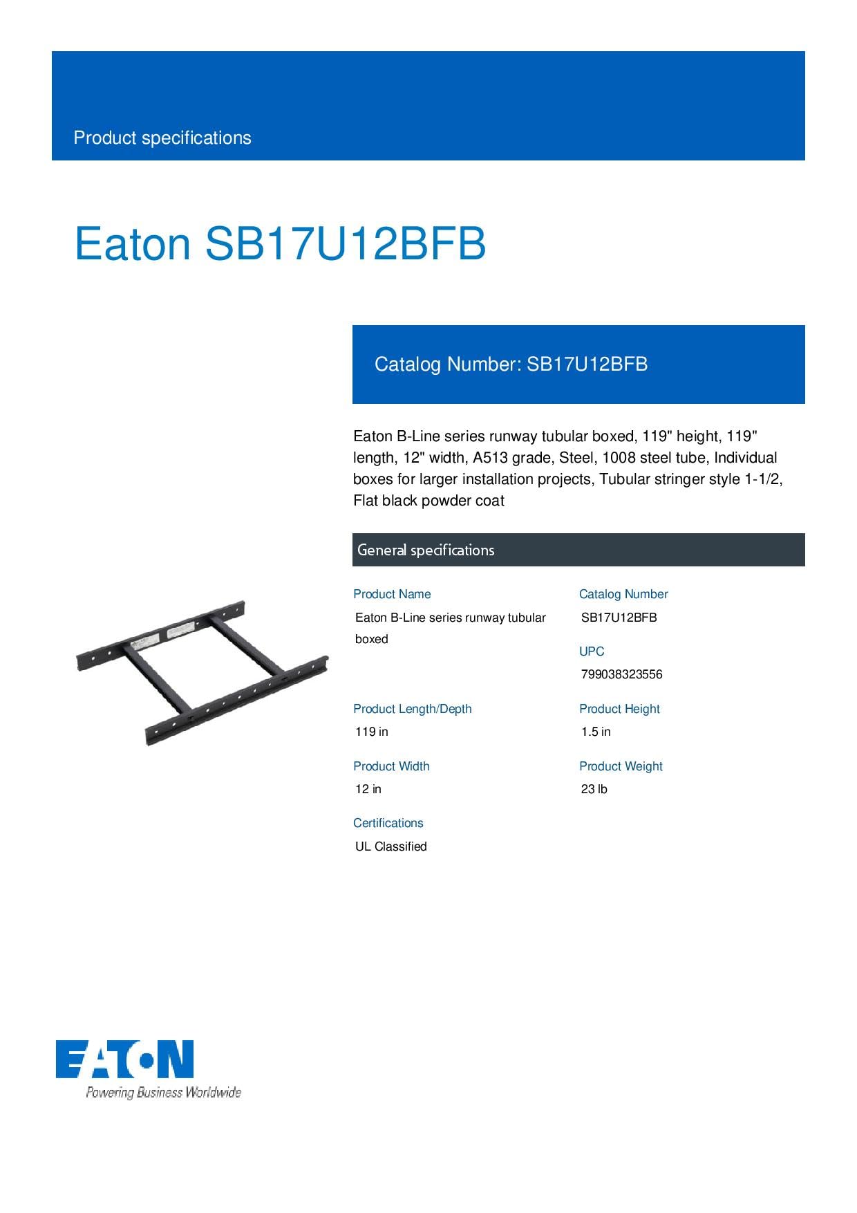 B-Line SB17U12BFB Steel Tubular Stringer Ladder 119-1/2 Inch x 12 Inch x 1-1/2 Inch