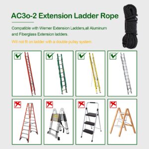 AC30-2 Extension Ladder Replacement Rope 40FT for Werner Fits All Aluminum & Fiberglass Extension Ladders Parts #6316509 (1 Pack)