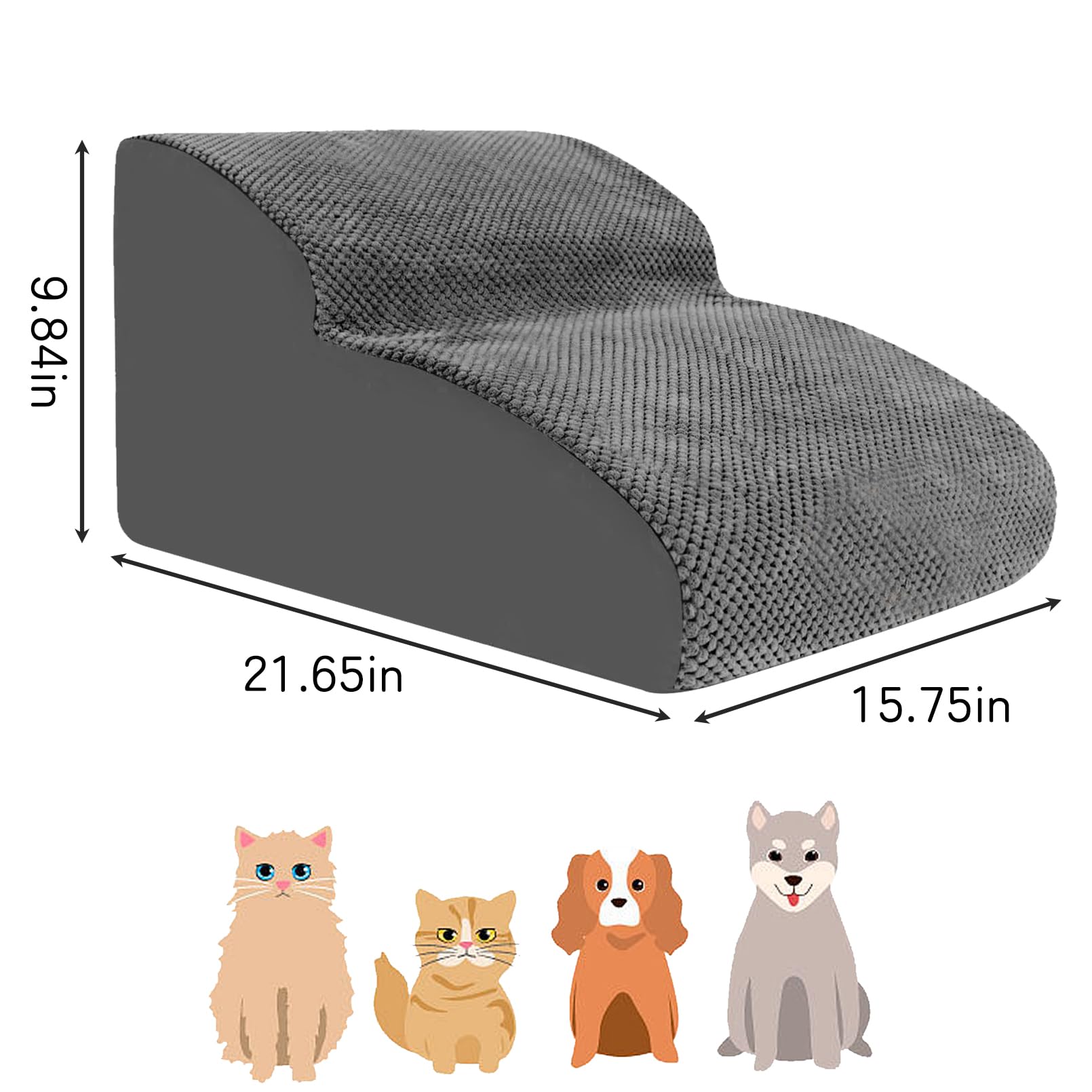 PINVNBY Dog Stairs to Bed, High Density Foam Dog Steps,Pet Stairs for Small Dog,Pet Steps Suitable High Bed Chair and Sofa,Dog Ramp for Small Short Leg Dogs,Older Dogs,Injured Pet (2 Tiers-Gray)