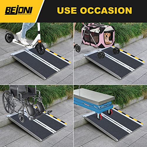 BEJONI 3FT Wheelchair Ramp, 600 lbs Capacity Non-Slip Aluminum Folding Handicap Ramp, Portable Wheelchair Ramps for Home, Steps, Stairs, Doorways, Curbs