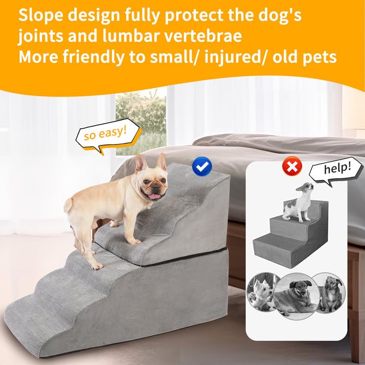 SuleeMat 28 Inch High Dog Stairs & Steps for High Bed, Extra Wide 6 Tier Pet stairs, Dog Couch/Ramps for Small Dogs, Injured Pets or Older Dogs to Get On Bed, Pet Steps with Handle and Washable Cover