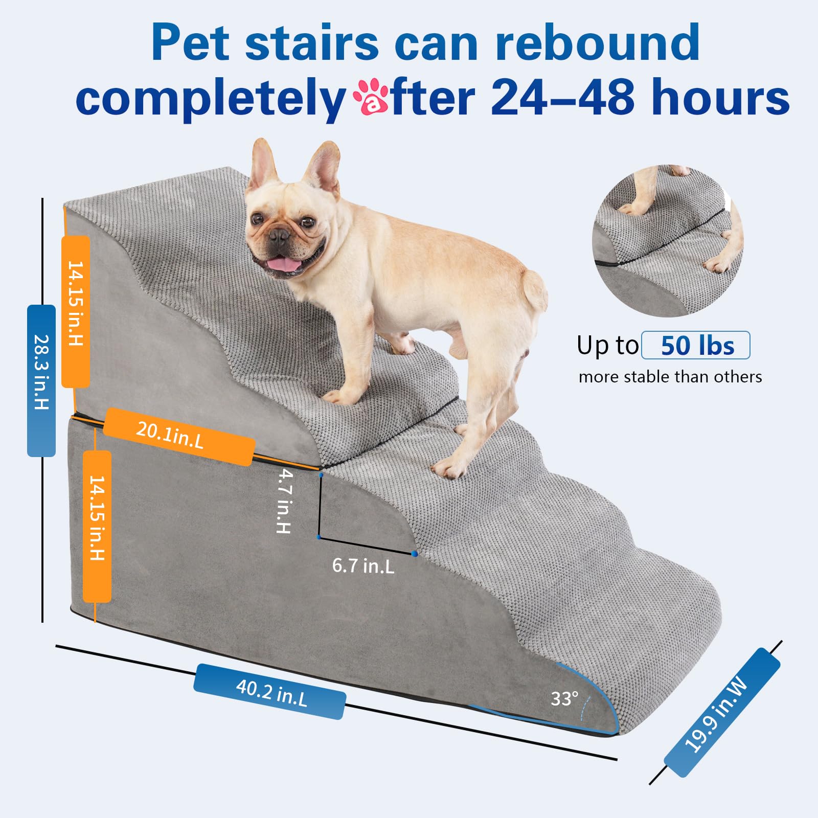 SuleeMat 28 Inch High Dog Stairs & Steps for High Bed, Extra Wide 6 Tier Pet stairs, Dog Couch/Ramps for Small Dogs, Injured Pets or Older Dogs to Get On Bed, Pet Steps with Handle and Washable Cover