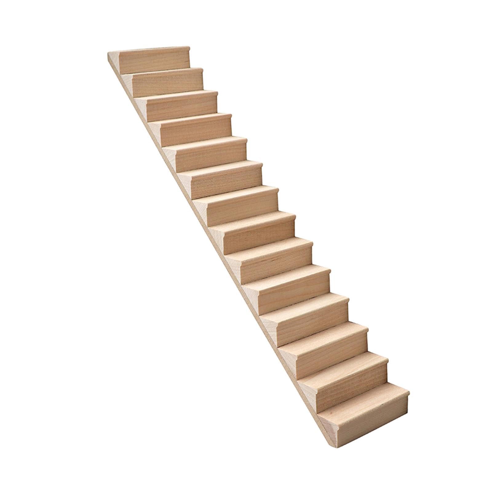 Milageto 1/12 Dollhouse Unpainted Staircase Stair Stringer Step Model DIY Wooden Mini Staircase for Architectural DIY Scenery Building