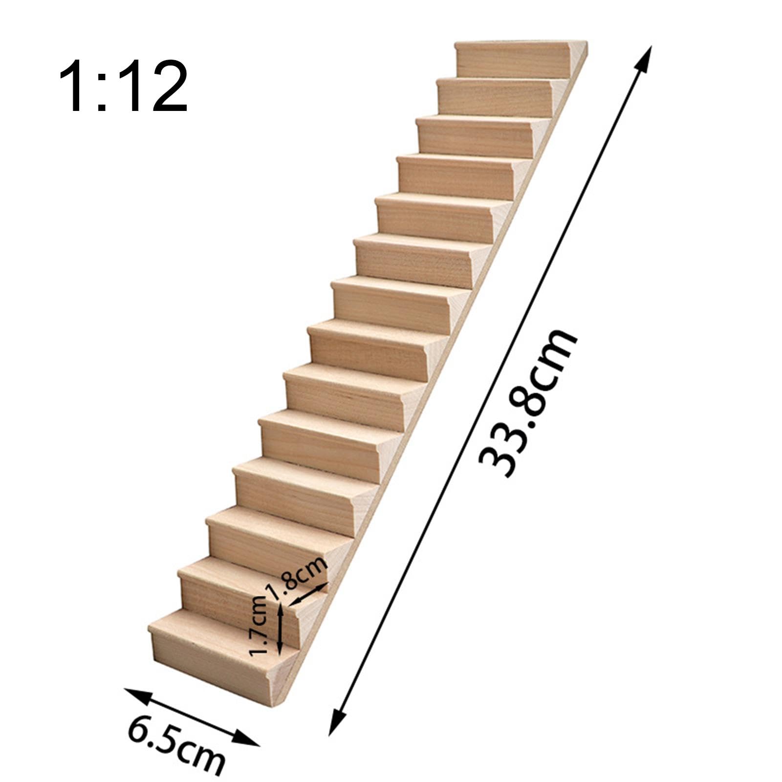 Milageto 1/12 Dollhouse Unpainted Staircase Stair Stringer Step Model DIY Wooden Mini Staircase for Architectural DIY Scenery Building