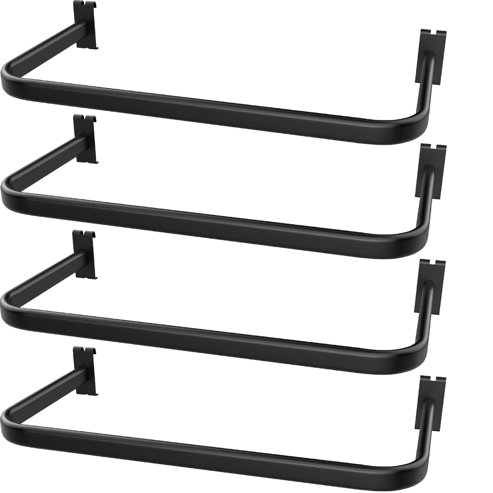 4 Pack Gridwall U-Shaped Hangrail Grid Wall Tubing Handrail 24 Inch Wide Black Metal Handrail for Grid Wall Retail Displays Bracket Clothing Rack Home Use (4, Black)