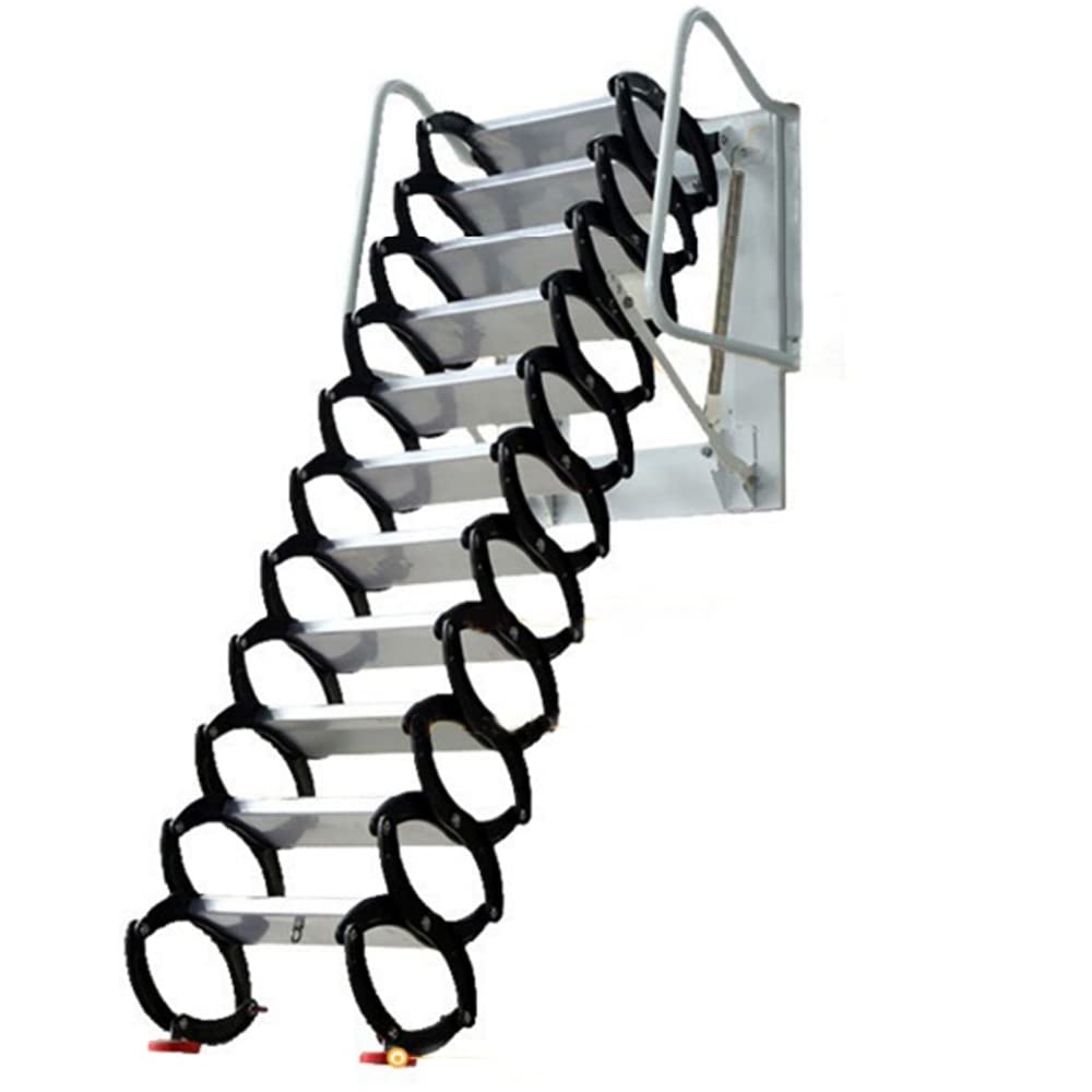 Attic Ladder Pull Down 11 Steps Attic Stairs Alloy Attic Access Ladder 9 ft Height Wall-Mounted Folding Loft Stairs with Armrests for Attic