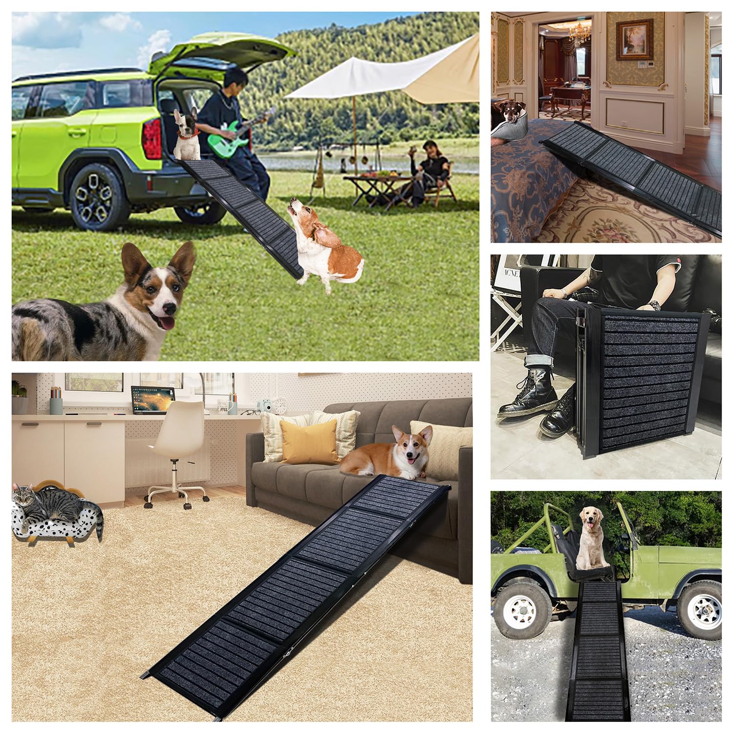 VEMJO Dog Ramp for Car SUV Truck Folding in Four-Fold Pet Ramp Dog Car Ramp Dog Stairs Cat Ramp Portable Dog Steps for Bed for Small Medium and Large Dogs Supports to 200lbs (Dark Grey)