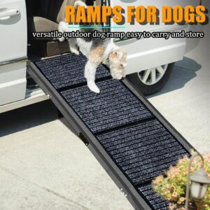 VEMJO Dog Ramp for Car SUV Truck Folding in Four-Fold Pet Ramp Dog Car Ramp Dog Stairs Cat Ramp Portable Dog Steps for Bed for Small Medium and Large Dogs Supports to 200lbs (Dark Grey)