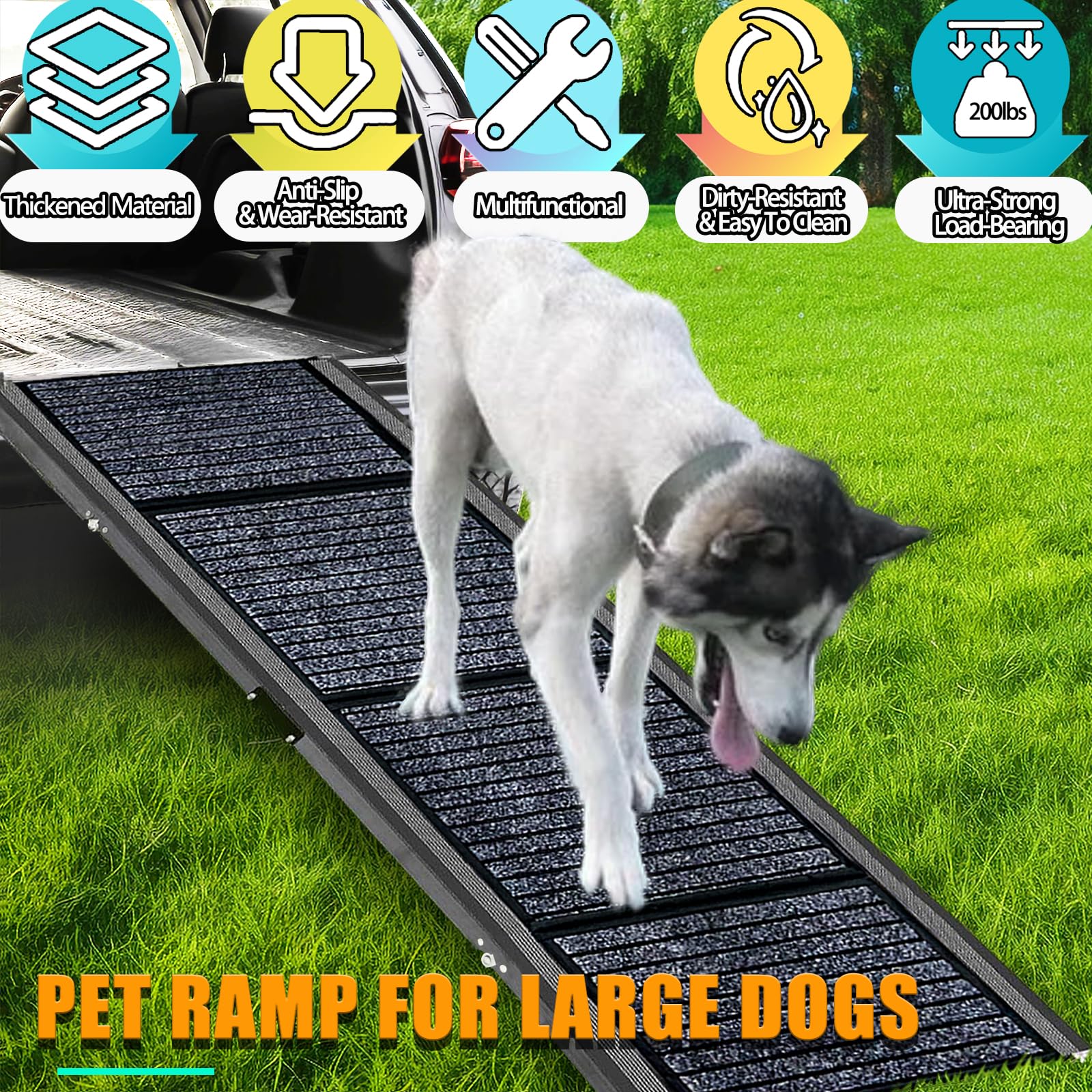 VEMJO Dog Ramp for Car SUV Truck Folding in Four-Fold Pet Ramp Dog Car Ramp Dog Stairs Cat Ramp Portable Dog Steps for Bed for Small Medium and Large Dogs Supports to 200lbs (Dark Grey)