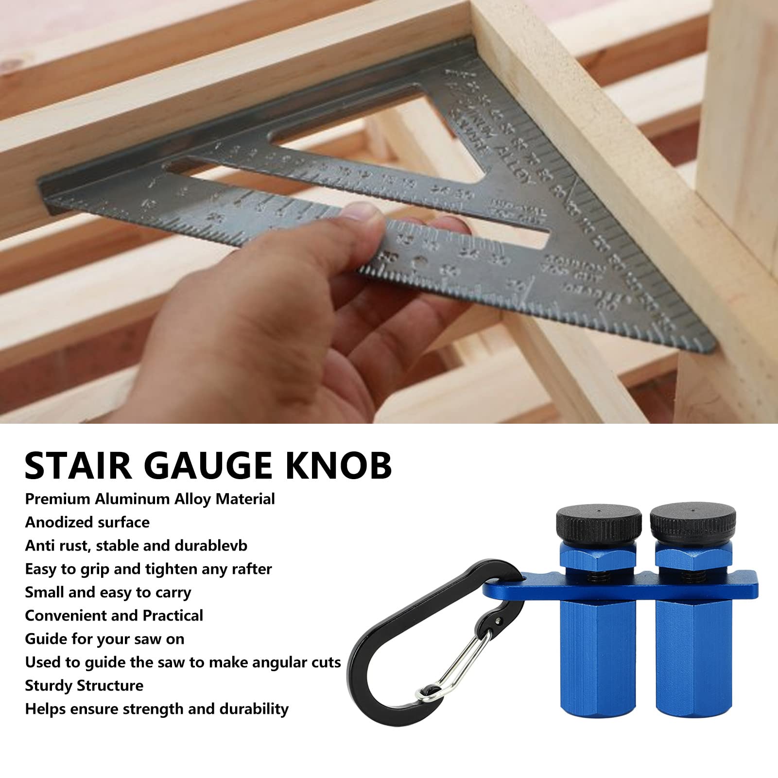 Stair Gauge Knob, Aluminum Alloy Stair Gauge with Holder and Carabiner Professional Stair Stringer Layout Tool for Circular Saw Carpentry Squares