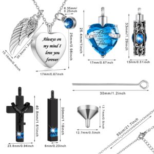 Fumete 5 Pcs Urn Necklace for Ashes Keepsake Cremation Heart Cross Cubic Jewelry for Ashes Stainless Steel Memorial Locket Ashes Keepsake Necklace for Women Men Loved Ones, 5 Styles (Lake Blue)