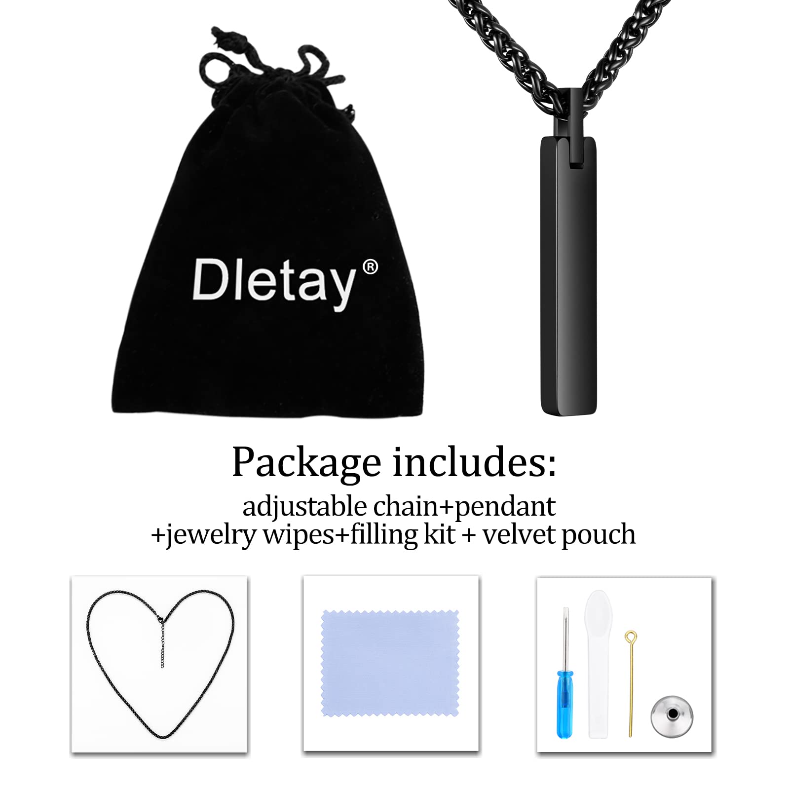 Dletay Urn Necklace for Ashes Stainless Steel Cremation Jewelry for Ashes Memorial Ash Necklace for Men Women Ash Holder Black