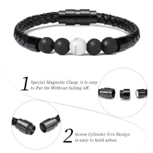 shajwo Cremation Jewelry Lava Stone Urn Bracelet for Ashes for Women Men Chakra Tiger Eyes Genuine Leather Memorial Bracelets