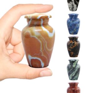 Marble Finish Metal Keepsake Urn - Mini Cremation Urn for Human or Pet Ashes - Token Urn - Sharing Memorial Urn with Velvet Bag (Honey Onyx)