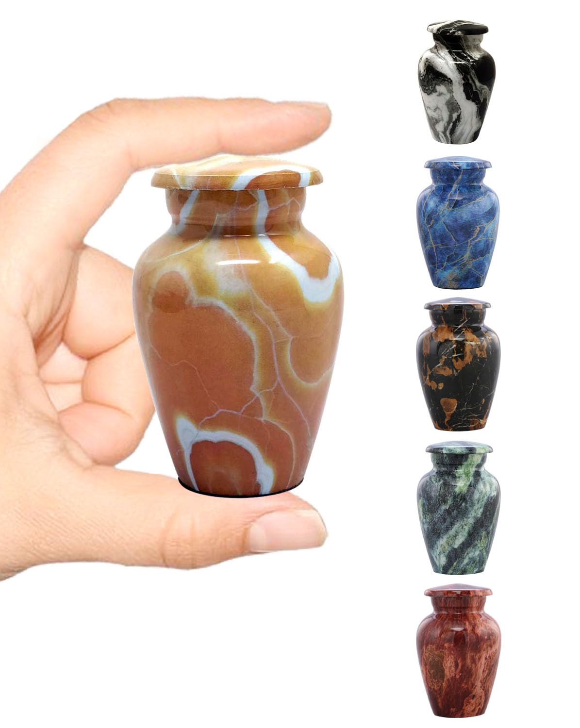 Marble Finish Metal Keepsake Urn - Mini Cremation Urn for Human or Pet Ashes - Token Urn - Sharing Memorial Urn with Velvet Bag (Honey Onyx)