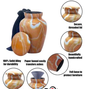 Marble Finish Metal Keepsake Urn - Mini Cremation Urn for Human or Pet Ashes - Token Urn - Sharing Memorial Urn with Velvet Bag (Honey Onyx)