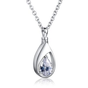 925 sterling silver cremation jewelry memorial cz teardrop ashes keepsake urns pendant necklace for urn necklaces ashes jewelry gifts (clear)