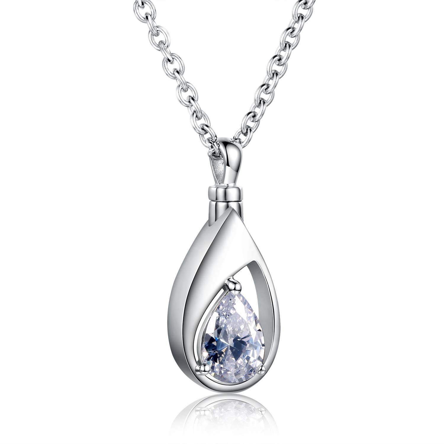 925 Sterling Silver Cremation Jewelry Memorial CZ Teardrop Ashes Keepsake Urns Pendant Necklace for urn Necklaces Ashes Jewelry Gifts (Clear)