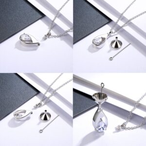 925 Sterling Silver Cremation Jewelry Memorial CZ Teardrop Ashes Keepsake Urns Pendant Necklace for urn Necklaces Ashes Jewelry Gifts (Clear)