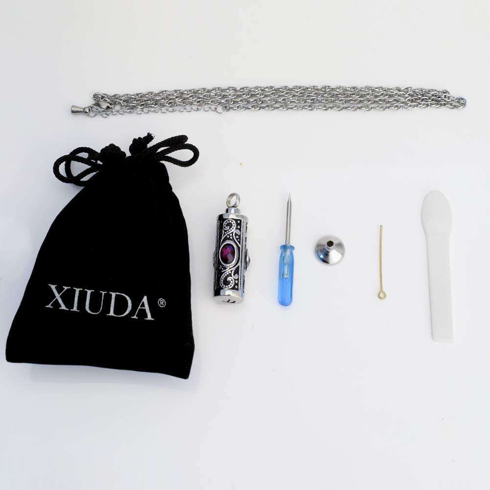 XIUDA Crystal Cremation Urn Necklace for Ashes Keepsake Stainless Steel Memorial Pendant with Flower