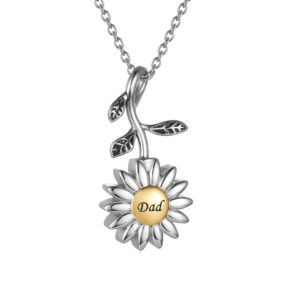 Gisunye Sunflower Cremation Jewelry for Ashes for women Keepsake Stainless Steel Memorial Pendant Cremation Urn Necklace for Human Ashes (SF-Dad)