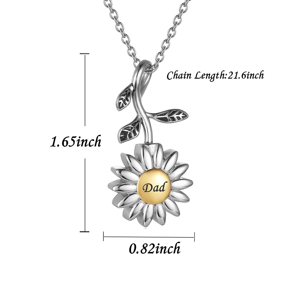 Gisunye Sunflower Cremation Jewelry for Ashes for women Keepsake Stainless Steel Memorial Pendant Cremation Urn Necklace for Human Ashes (SF-Dad)