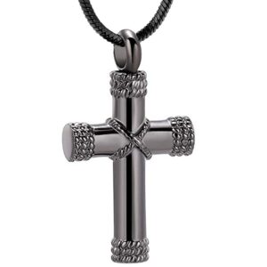 rope winding cross cremation ashes urn pendant necklace memorial keepsake jewelry lord’s prayer cross ashes necklaces (black)