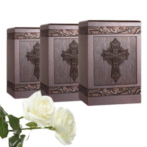 Cremation Urns for Human Ashes Adult Male Female, Wooden Carved Cross Urns Box and Casket for Ashes Men Women Child, Pets Cat Dog Urn, Burial Funeral Memorial Urns for Ashes, Holds 20 Cubic Inch