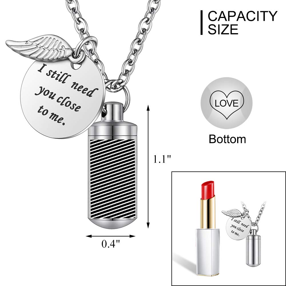 abooxiu Cylinder Urn Necklace for Ashes Cremation Jewelry/Keychain for human Pet Stainless Steel Memorial Keepsake Pendant with Angel Wing Charm Ashes Jewelry-Silver S