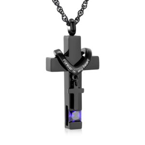 shajwo Cremation Cross Urn Necklace for Ashes Jewelry for Women Men Memorial Keepsake Birthstone Pendant for Human Pet,Purple