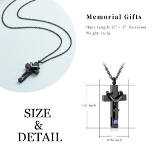 shajwo Cremation Cross Urn Necklace for Ashes Jewelry for Women Men Memorial Keepsake Birthstone Pendant for Human Pet,Purple