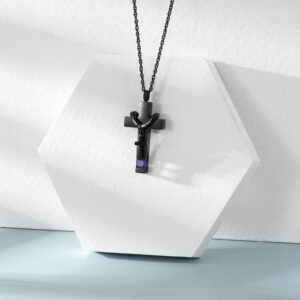 shajwo Cremation Cross Urn Necklace for Ashes Jewelry for Women Men Memorial Keepsake Birthstone Pendant for Human Pet,Purple