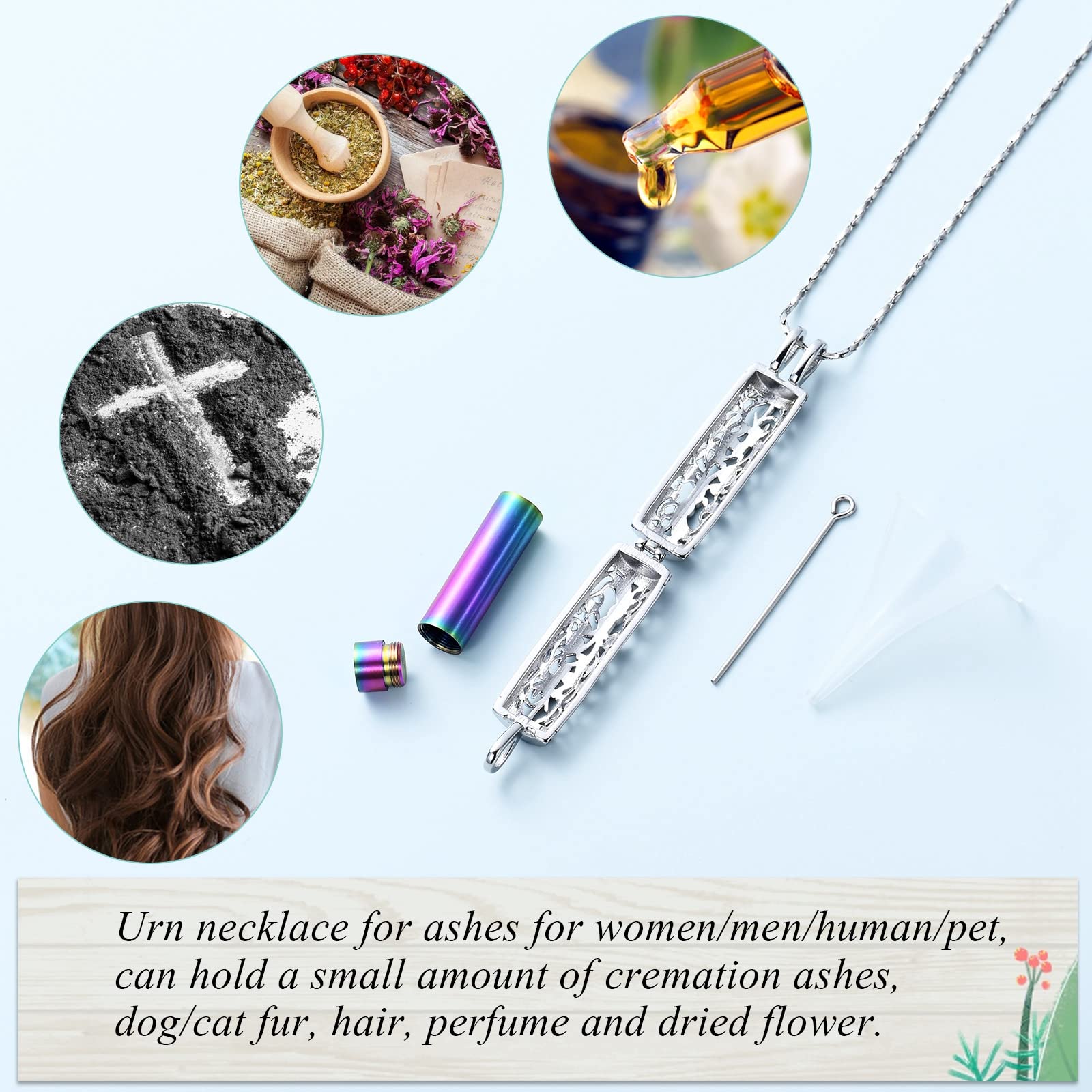 Imrsanl Cremation Jewelry for Ashes Tree of Life Urn Necklace Cylinder Vial Urn Necklace for Men Women Keepsake Ashes Necklace Pendent (Rainbow)