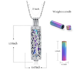 Imrsanl Cremation Jewelry for Ashes Tree of Life Urn Necklace Cylinder Vial Urn Necklace for Men Women Keepsake Ashes Necklace Pendent (Rainbow)