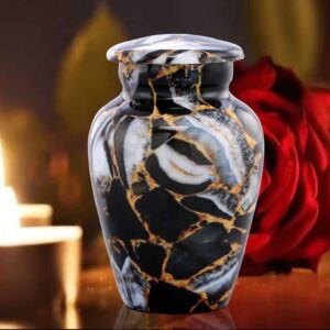 Keepsake Urn | Marble Finish Keepsake Cremation Urn for Ashes | Metal Sharing Urn for Human or Pets Ashes | Mini Memorial Urn with Velvet Bag (Luxury Black)