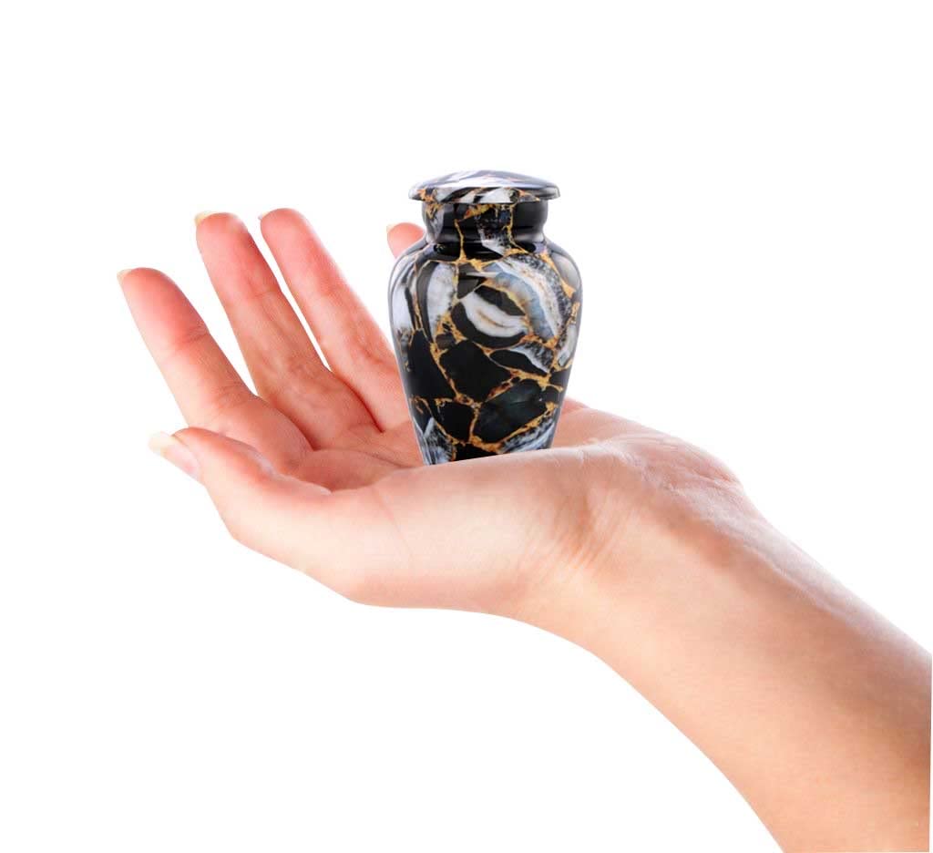 Keepsake Urn | Marble Finish Keepsake Cremation Urn for Ashes | Metal Sharing Urn for Human or Pets Ashes | Mini Memorial Urn with Velvet Bag (Luxury Black)