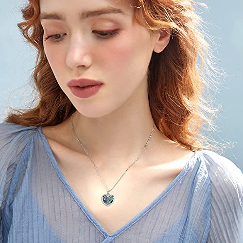 TOUPOP Heart Tree of Life Urn Necklace for Ashes Sterling Silver Abalone Shell Tree of Life Cremation Jewelry w/Funnel Filler Memorial Jewelry Gifts for Women Girls