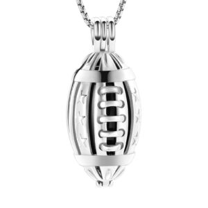 Oinsi American Football Cremation Locket Necklace For Ashes Of Loved Ones Stainless Steel Memorial Urn Jewelry Women Men Keepsake Fashion Necklace (Silver With Black)