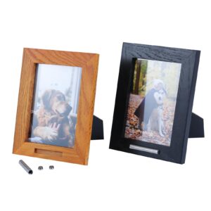 HLmjever Memory Picture Wood Frame 7'' Photo With Stainless Steel Cylinder Cremation Urn For Lovers to Keep Memories Alive, Mini Keepsake with 5'' x 7'' Oka Wood Black Photo Frame Gift