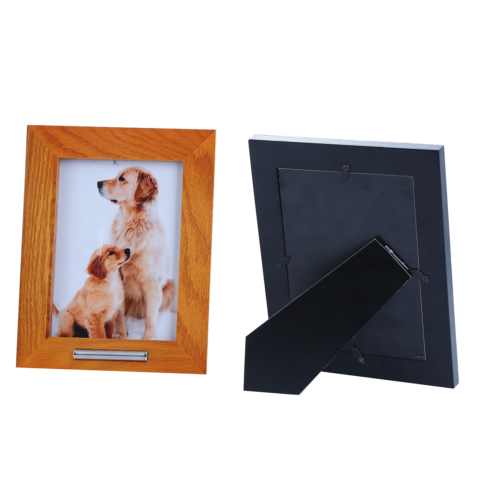 HLmjever Memory Picture Wood Frame 7'' Photo With Stainless Steel Cylinder Cremation Urn For Lovers to Keep Memories Alive, Mini Keepsake with 5'' x 7'' Oka Wood Black Photo Frame Gift