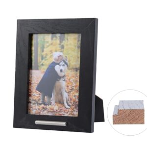 HLmjever Memory Picture Wood Frame 7'' Photo With Stainless Steel Cylinder Cremation Urn For Lovers to Keep Memories Alive, Mini Keepsake with 5'' x 7'' Oka Wood Black Photo Frame Gift