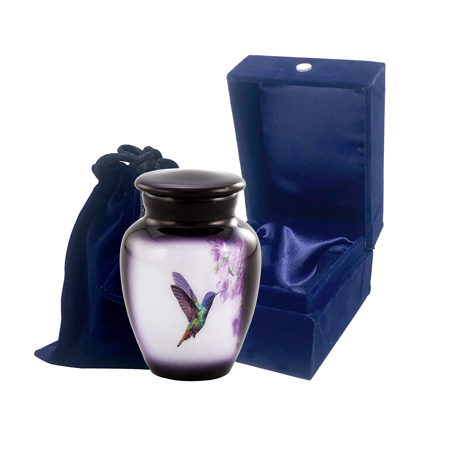 Hummingbird Keepsake Urn, Hummingbird Mini Urn for Ashes, Hand Painted Token Urn, Handmade Minature Urn with Velvet Case & Bag (Keepsake)