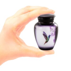 Hummingbird Keepsake Urn, Hummingbird Mini Urn for Ashes, Hand Painted Token Urn, Handmade Minature Urn with Velvet Case & Bag (Keepsake)