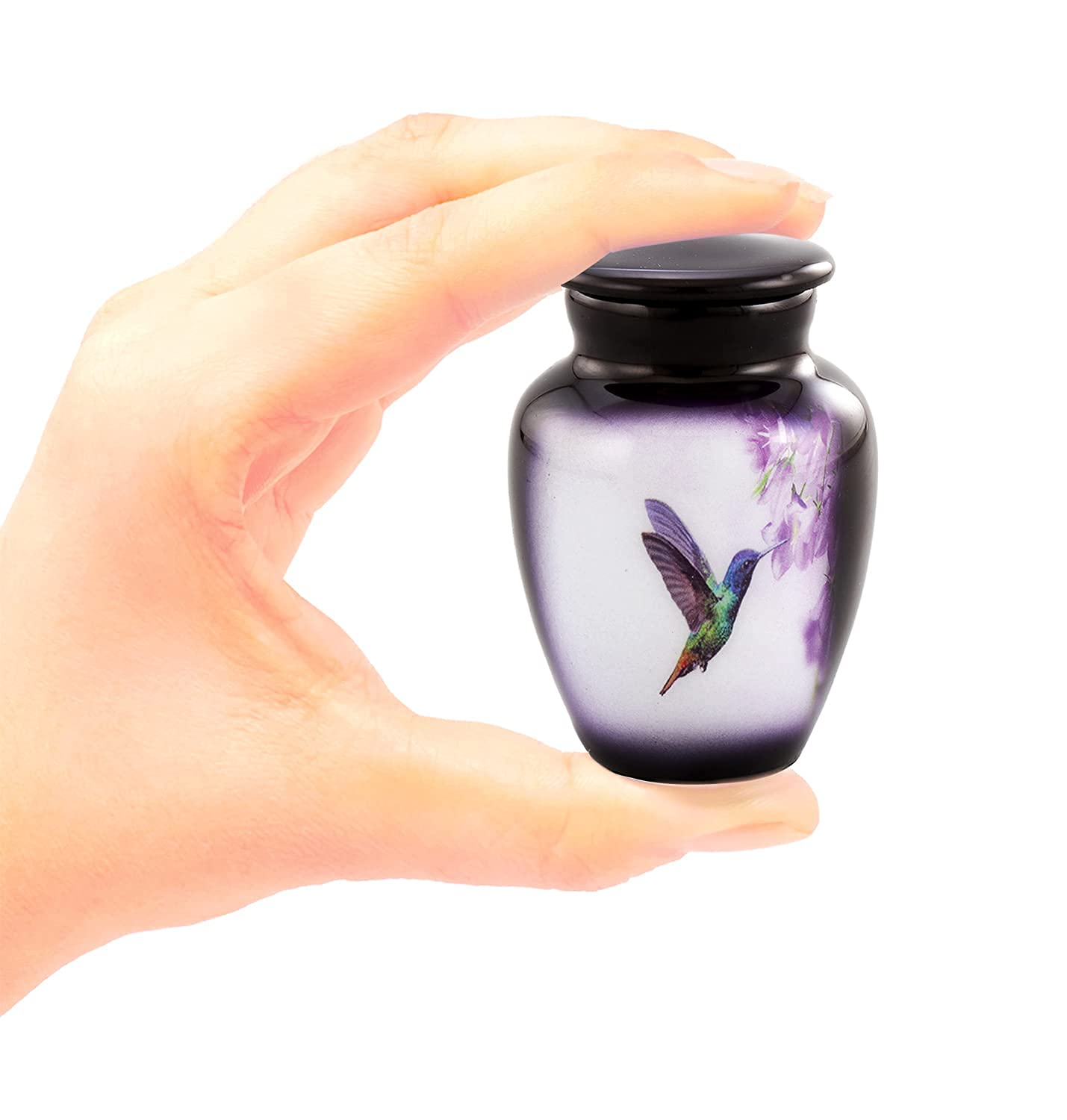 Hummingbird Keepsake Urn, Hummingbird Mini Urn for Ashes, Hand Painted Token Urn, Handmade Minature Urn with Velvet Case & Bag (Keepsake)