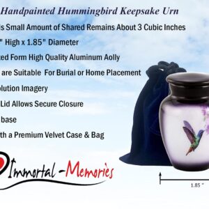 Hummingbird Keepsake Urn, Hummingbird Mini Urn for Ashes, Hand Painted Token Urn, Handmade Minature Urn with Velvet Case & Bag (Keepsake)